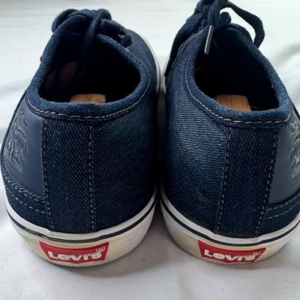 Levis‎ Mens 10.5 Navy Blue Denim Low Top Sneakers 1751909U Comfort Shoes Skater